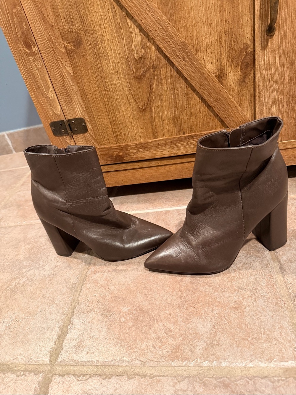 Steve Madden Dark Brown Pointed Toe Block Heel Ankle Boots